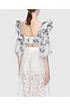 Women's gray top with voluminous sleeves and floral print Zimmermann - loose sleeves, frills on the edges, deep neckline. 100% polyester. Country of manufacture: Italy. Care: specialized cleaning - photo 4