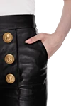 Women's leather black pants with gilded buttons with lions Balmain - branded accessories. genuine leather. zipper. Country of manufacture: Italy. Care: specialized cleaning - photo 6