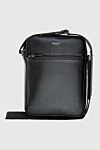 Serapian Black leather bag for men - logo, textured leather. 100% leather. Closure: zipper. side pocket. Dimensions: 22x28x8 cm. Country of manufacture: Italy. Care: specialized cleaning - photo 1