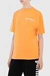 Palm Angels Women's orange loose-fitting T-shirt with logo - logo print, free cut. 100% cotton. Country of manufacture: Italy. Care: specialized cleaning - photo 3