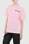 Palm Angels Pink cotton t-shirt for women - logo print, free cut. 100% cotton. Country of manufacture: Italy. Care: specialized cleaning - photo 3