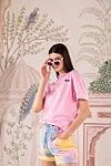 Pink cotton t-shirt for women Palm Angels - logo print, free cut. 100% cotton. Country of manufacture: Italy. Care: specialized cleaning - photo 6