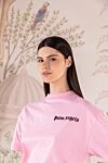 Palm Angels Pink cotton t-shirt for women - logo print, free cut. 100% cotton. Country of manufacture: Italy. Care: specialized cleaning - photo 7