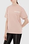 Palm Angels Women's pink T-shirt with white logo - logo print, free cut. 100% cotton. Country of manufacture: Italy. Care: specialized cleaning - photo 3