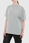 Palm Angels Women's gray cotton loose-fitting T-shirt with logo - logo print, free cut. 100% cotton. Country of manufacture: Italy. Care: specialized cleaning - photo 3