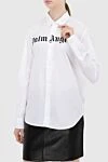 Palm Angels Women's white cotton shirt with black logo on the chest - Features: logo. cotton. Country of manufacture: Italy. Care: specialized cleaning - photo 3