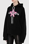 Palm Angels Hoodie made of cotton black for women - logo print, star print. hood, drawstring closure, front pocket. 100% cotton. Country of manufacture: Italy. Care: specialized cleaning - photo 3