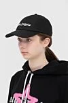 Women's cotton black cap with logo Palm Angels - Fastener: rubber band. Logo embroidery. 100% cotton. Country of manufacture: Italy. Care: specialized cleaning - photo 2