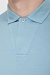 Loro Piana Blue cotton and silk polo for men - 70% cotton, 30% silk. Buttons. Country of manufacture: Italy. Care: specialized cleaning - photo 5