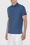 Loro Piana Polo shirt made of cotton and elastane blue for men - Contrasting lines on the collar. 95% cotton, 5% elastane. Buttons. Country of manufacture: Italy. Care: specialized cleaning - photo 3