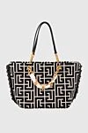 Women's shopper bag black with a monogram pattern Balmain - Decoration: monogram pattern, gold-plated chain. polyurethane, polyester. zipper. Country of manufacture: Italy. Care: specialized cleaning - photo 4