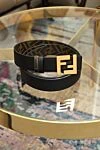 Black leather belt for men Fendi - genuine leather. Decoration: logo print, logo on the buckle, gold-plated buckle. buckle. Country of manufacture: Italy. Care: specialized cleaning - photo 6