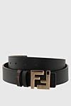 Fendi Black leather belt for men - genuine leather. Decoration: logo print, logo on the buckle, gold-plated buckle. buckle. Country of manufacture: Italy. Care: specialized cleaning - photo 1