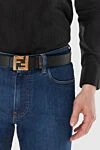 Black leather belt for men Fendi - genuine leather. Decoration: logo print, logo on the buckle, gold-plated buckle. buckle. Country of manufacture: Italy. Care: specialized cleaning - photo 2