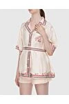 Zimmermann Women's silk beige shirt with a belt and floral print - floral print, short sleeves, belt. silk. Country of manufacture: Italy. Care: specialized cleaning - photo 3
