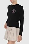 Palm Angels Women's black cotton jumper with pink logo - long sleeves, logo. 100% cotton. Country of manufacture: Italy. Care: specialized cleaning - photo 3