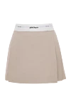 Palm Angels Beige women's mini skirt with white belt and logo - Decoration: logo on the belt. polyester, cotton. hidden zipper. Country of manufacture: Italy. Care: specialized cleaning - photo 1