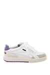 Palm Angels Women's white sneakers with purple inserts and logo - genuine leather, suede. logo, perforation. lacing. Country of manufacture: Italy. Care: specialized cleaning - photo 1