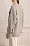 Gray wool sweater for women Celine - logo embroidery with multi-colored rhinestones, loose cut, ribbed finish. 100% wool. Country of manufacture: Italy. Care: specialized cleaning - photo 4