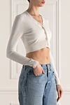 Loewe White viscose cardigan for women - buttons. 96% viscose, 4% polyester. Country of manufacture: Italy. Care: specialized cleaning - photo 3