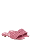 Miu Miu Women's leather slippers with a textured surface and logo, pink - textured surface, brand logo. 100% leather. Country of manufacture: Italy. Care: specialized cleaning - photo 3