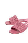 Miu Miu Women's leather slippers with a textured surface and logo, pink - textured surface, brand logo. 100% leather. Country of manufacture: Italy. Care: specialized cleaning - photo 5