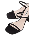 Miu Miu Women's black sandals on a wide heels - Features: open toe, high block heel, leather insole with logo. leather, textile. Country of manufacture: Italy. Care: specialized cleaning - photo 5