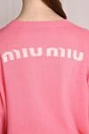 Miu Miu Women's pink cashmere sweater with beige logo on the back - Decoration: long sleeves, cut in the front, round neckline. 100% cashmere. Country of manufacture: Italy. Care: specialized cleaning - photo 5