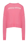 Miu Miu Women's pink cashmere sweater with beige logo on the back - Decoration: long sleeves, cut in the front, round neckline. 100% cashmere. Country of manufacture: Italy. Care: specialized cleaning - photo 7