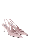 Prada Pink leather shoes for women - triangular patch with logo. genuine leather. Heel height: 7,5 centimeters. Country of manufacture: Italy. Care: specialized cleaning - photo 3