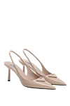 Prada Women's beige leather shoes with a triangular logo - triangular patch with logo. genuine leather. Heel height: 7,5 centimeters. Country of manufacture: Italy. Care: specialized cleaning - photo 3