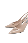 Prada Women's beige leather shoes with a triangular logo - triangular patch with logo. genuine leather. Heel height: 7,5 centimeters. Country of manufacture: Italy. Care: specialized cleaning - photo 5