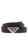 Prada Women's black leather belt with triangular logo buckle - Decoration: gold-plated buckle with logo. genuine leather. buckle. Country of manufacture: Italy. Care: specialized cleaning - photo 1