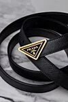 Women's black leather belt with triangular logo buckle Prada - Decoration: gold-plated buckle with logo. genuine leather. buckle. Country of manufacture: Italy. Care: specialized cleaning - photo 6