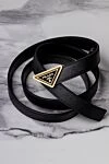 Prada Women's black leather belt with triangular logo buckle - Decoration: gold-plated buckle with logo. genuine leather. buckle. Country of manufacture: Italy. Care: specialized cleaning - photo 5