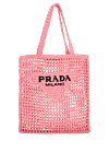 Prada Pink raffia bag for women - weaving, embroidered logo. Ingredients: raffia. Size: 36cm x 35cm x 4cm. Country of manufacture: Italy. Care: specialized cleaning - photo 1