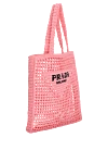 Prada Pink raffia bag for women - weaving, embroidered logo. Ingredients: raffia. Size: 36cm x 35cm x 4cm. Country of manufacture: Italy. Care: specialized cleaning - photo 3