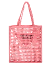 Women's wicker bag pink with black logo Prada - weaving, embroidered logo. Ingredients: raffia. Size: 36cm x 35cm x 4cm. Country of manufacture: Italy. Care: specialized cleaning - photo 4