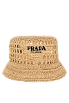 Prada Панама з рафії жовта жіноча - плетіння, вишитий логотип. рафія. Країна виробник: Италия. Догляд: спеціалізоване чищення - фото 1