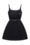 Prada Black nylon dress for women - Decoration: metallic logo, plunging neckline, sleeveless, chest patch pocket, waist belt, flared fit. nylon. hidden zipper. Country of manufacture: Italy. Care: specialized cleaning - photo 1