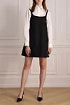 Black nylon dress for women Prada - Decoration: metallic logo, plunging neckline, sleeveless, chest patch pocket, waist belt, flared fit. nylon. hidden zipper. Country of manufacture: Italy. Care: specialized cleaning - photo 2