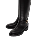 Gianvito Rossi Black leather boots for women - gilded metal details. 100% genuine leather. Sole height: 2 cm. Country of manufacture: Italy. Care: specialized cleaning - photo 5