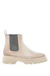 Santoni Beige leather chelsea boots for women - 100% genuine leather. Heel height: 3.5 centimeters. Fastener: elastic insert. Country of manufacture: Italy. Care: specialized cleaning - photo 1