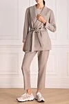 Beige women's trouser suit Panicale - 85% wool, 10% polyester, 5% polyamide. button, belt. two side pockets. Country of manufacture: Italy. Care: specialized cleaning - photo 2