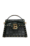 Balmain Women's green leather bag with logo and textured embossing - gold-plated metal details, metal logo, textured embossing. genuine leather. swivel clasp. Country of manufacture: Italy. Care: specialized cleaning - photo 1