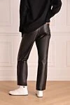 Fleur de Paris Women's leather pants in black with a loose fit - contrasting stitching. five pockets. 100% leather. zipper, button. Country of manufacture: Italy. Care: specialized cleaning - photo 3