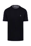 Brunello Cucinelli Blue cotton T-shirt for men - contrasting border on the collar, logo. 100% cotton. Country of manufacture: Italy. Care: specialized cleaning - photo 1