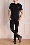 Blue cotton T-shirt for men Brunello Cucinelli - contrasting border on the collar, logo. 100% cotton. Country of manufacture: Italy. Care: specialized cleaning - photo 2