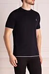 Brunello Cucinelli Blue cotton T-shirt for men - contrasting border on the collar, logo. 100% cotton. Country of manufacture: Italy. Care: specialized cleaning - photo 3