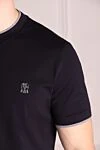 Brunello Cucinelli Blue cotton T-shirt for men - contrasting border on the collar, logo. 100% cotton. Country of manufacture: Italy. Care: specialized cleaning - photo 5